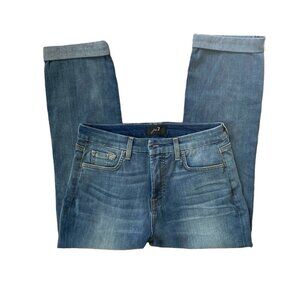 Jen 7 size 6 light wash blue petite slim boyfriend cuffed cropped denim jeans